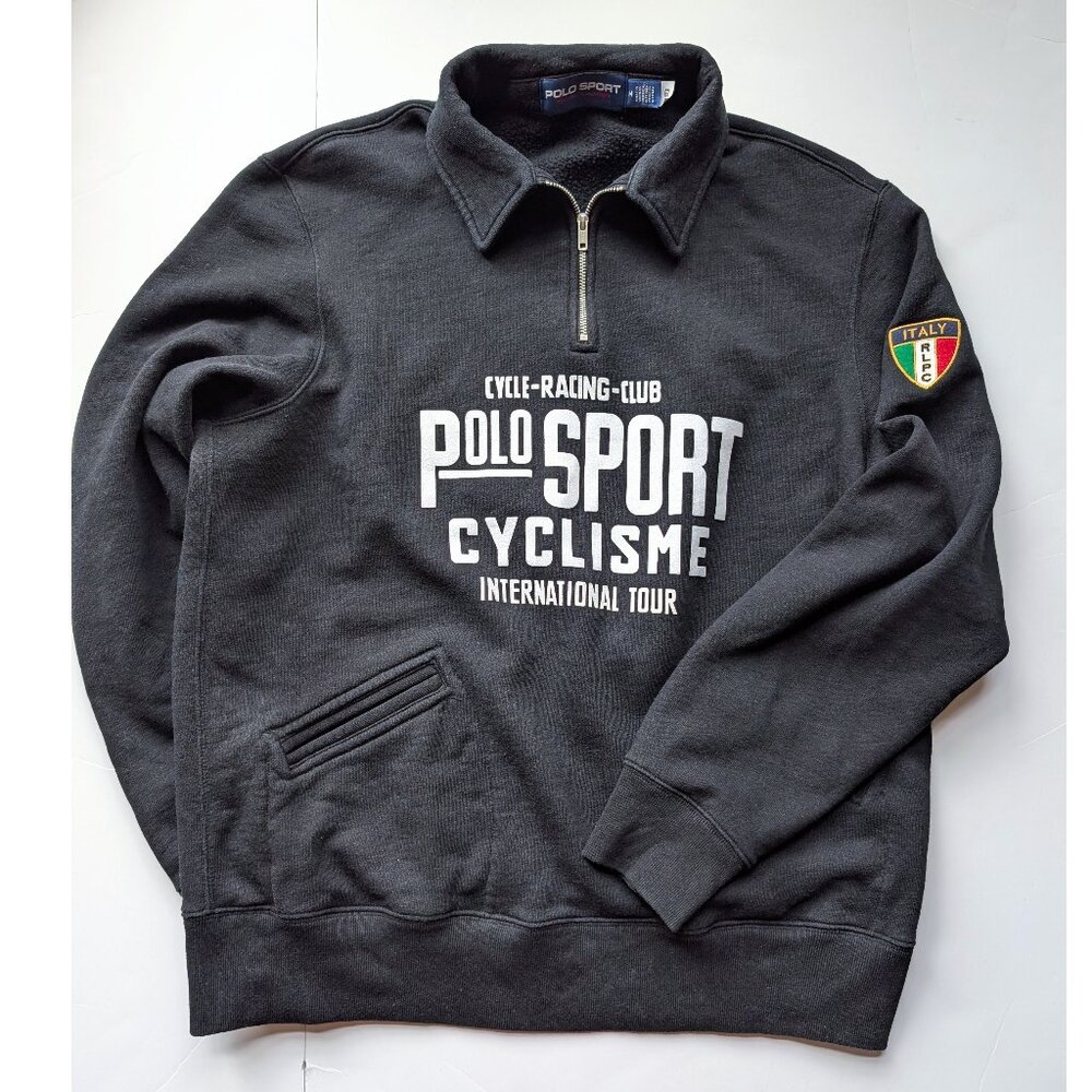 Polo Sport Graphic Collared Sweatshirt Cycle Racing Club Quarter Zip Pullover M